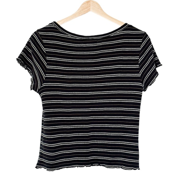 Billabong Black Stripe Cropped Babydoll Tee T-Shirt Top Tan White — Size L - Picture 2 of 5